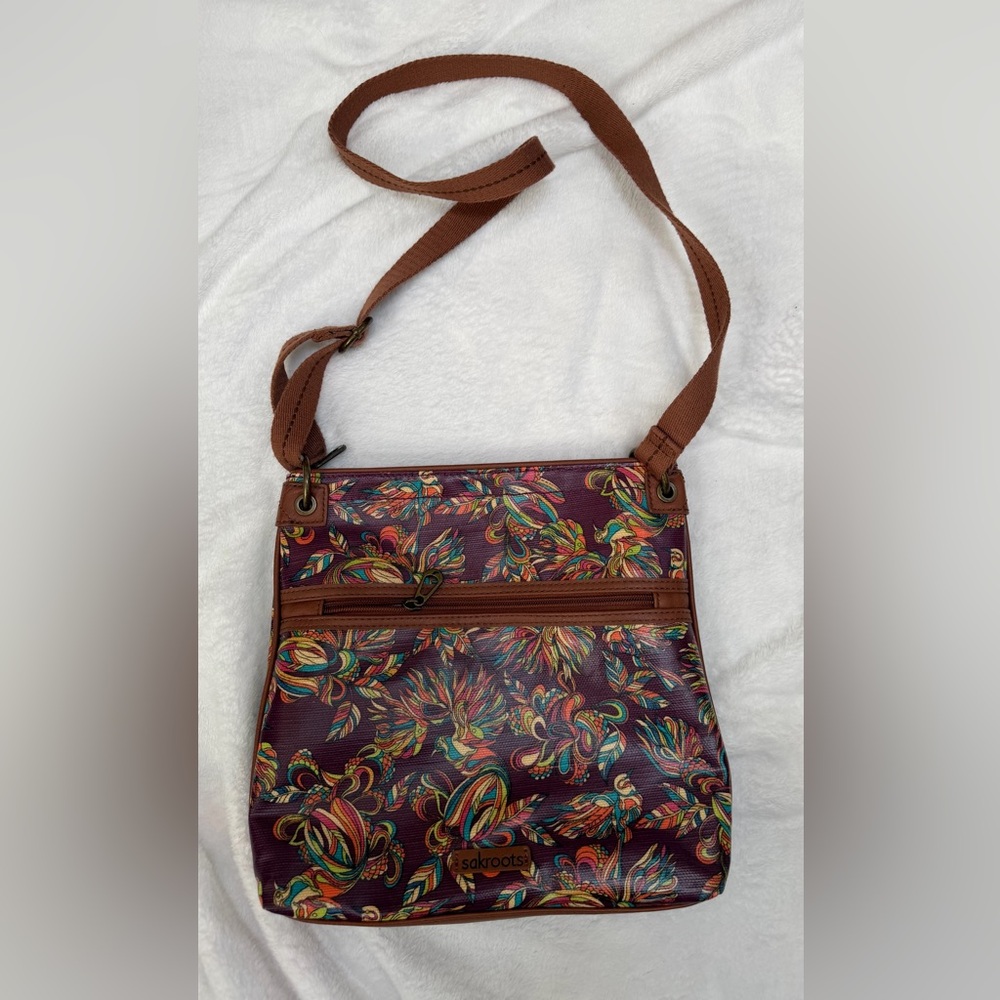 Sakroots Mulberry Treehouse Bird Print Flat Crossbody Bag